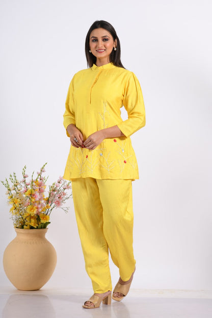 Morchari Co Ord Set With Hand Embroidery - Yellow