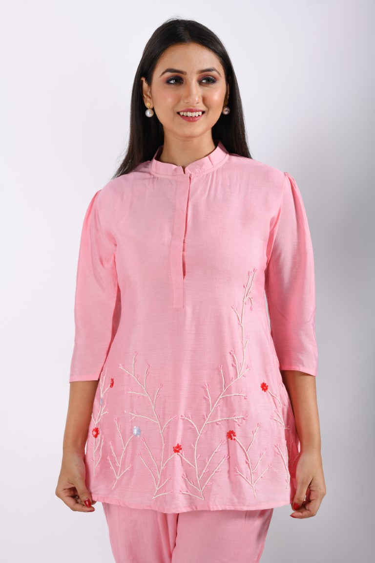 Morchari Co Ord Set With Hand Embroidery - Pink