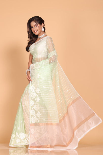 Morchari Orzanga Stripe Embroidery Saree - Green