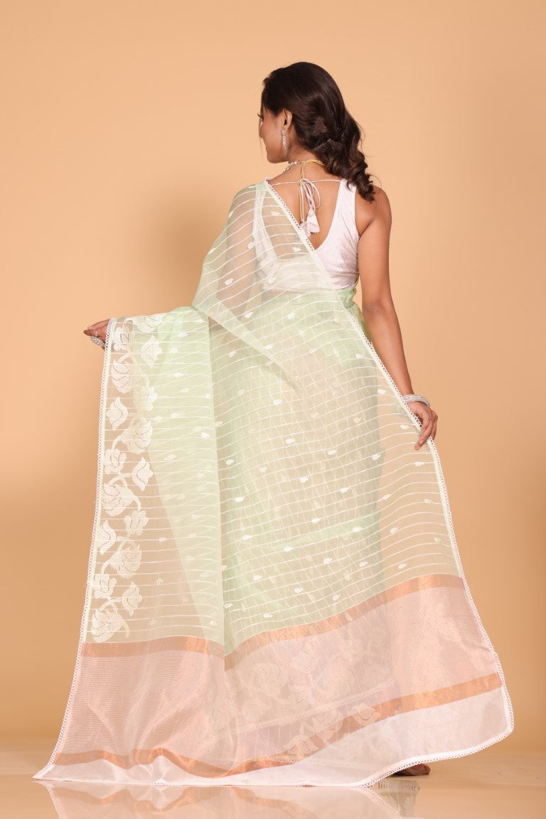 Morchari Orzanga Stripe Embroidery Saree - Green