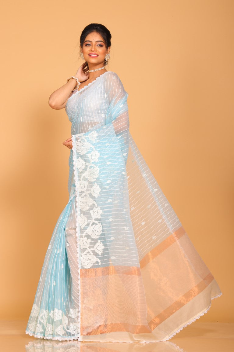 Morchari Orzanga Stripe Embroidery Saree - Green