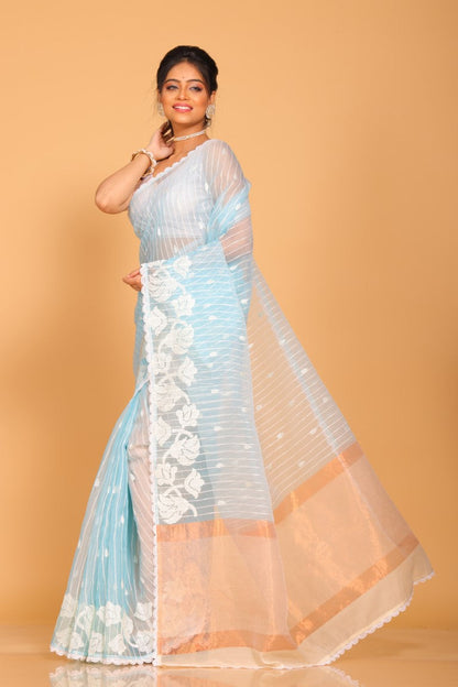 Morchari Orzanga Stripe Embroidery Saree - Green