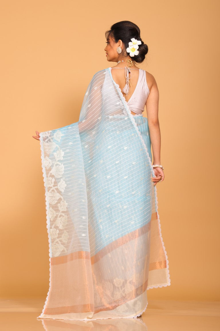Morchari Orzanga Stripe Embroidery Saree - Green