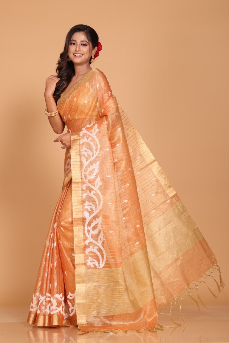 Morchari Kota Zari Stripe Embroidery Saree - Orange