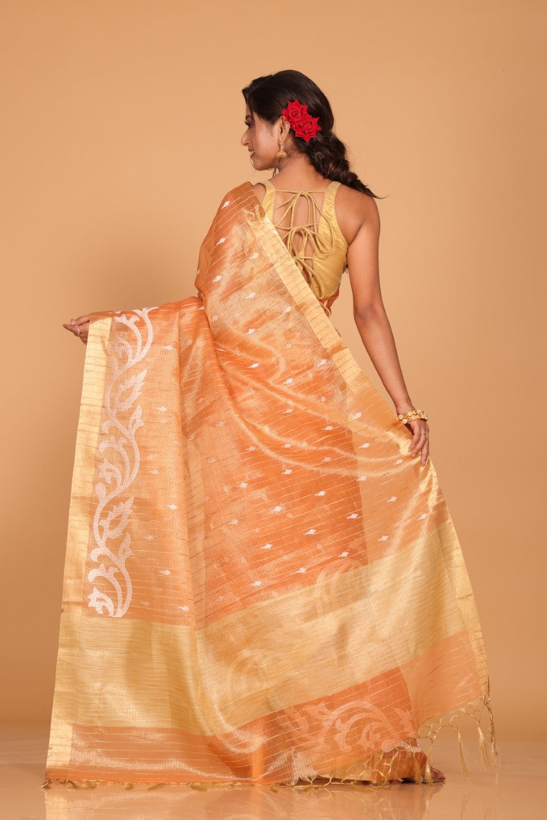 Morchari Kota Zari Stripe Embroidery Saree - Orange