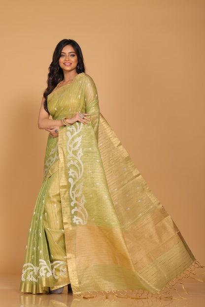 Morchari Kota Zari Stripe Embroidery Saree - Green