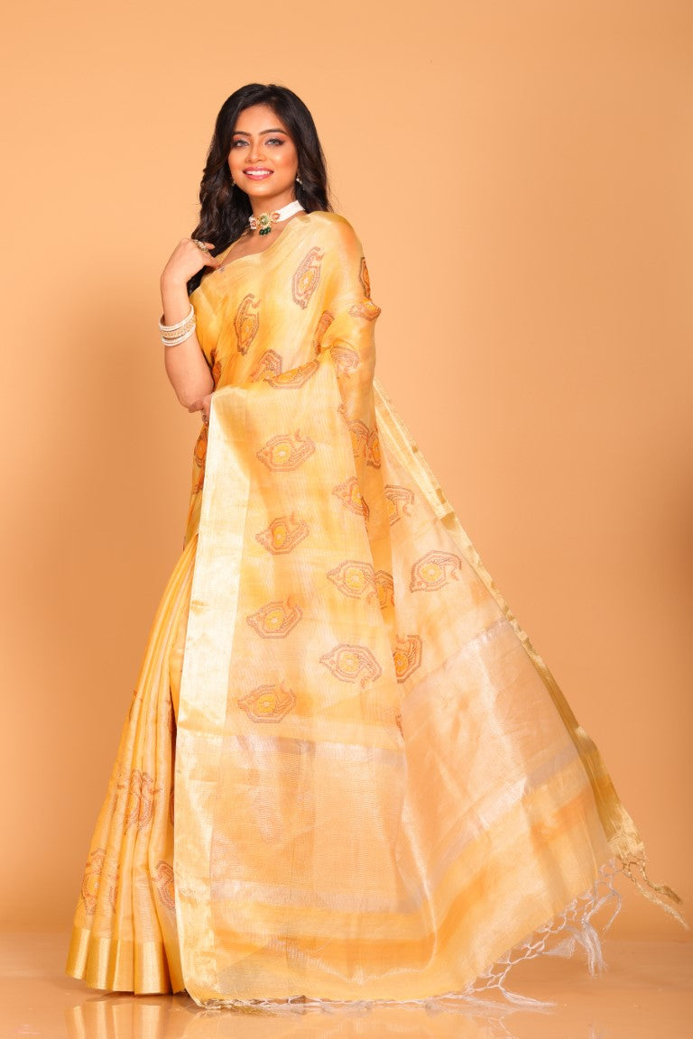 Morchari Kota Tissue Zari Embroidery Saree - Yellow