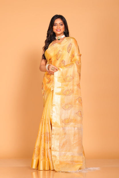 Morchari Kota Tissue Zari Embroidery Saree - Yellow