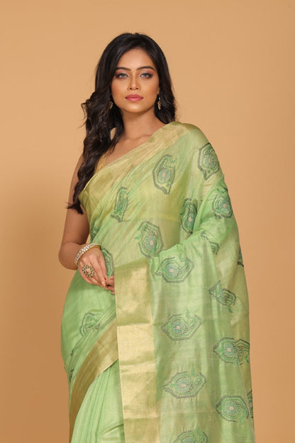 Morchari Kota Tissue Zari Embroidery Saree - Green