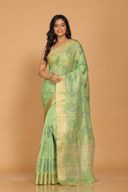 Morchari Kota Tissue Zari Embroidery Saree - Green