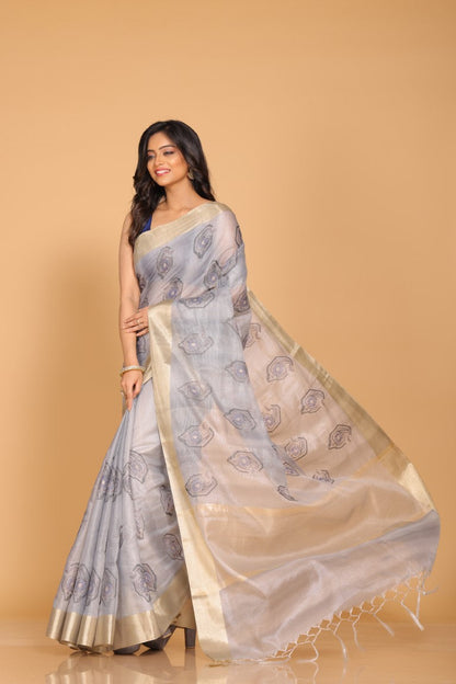 Morchari Kota Tissue Zari Embroidery Saree - Grey
