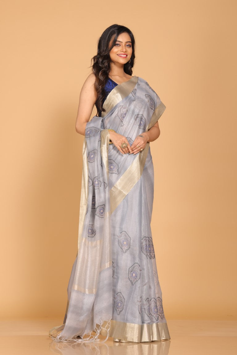 Morchari Kota Tissue Zari Embroidery Saree - Grey