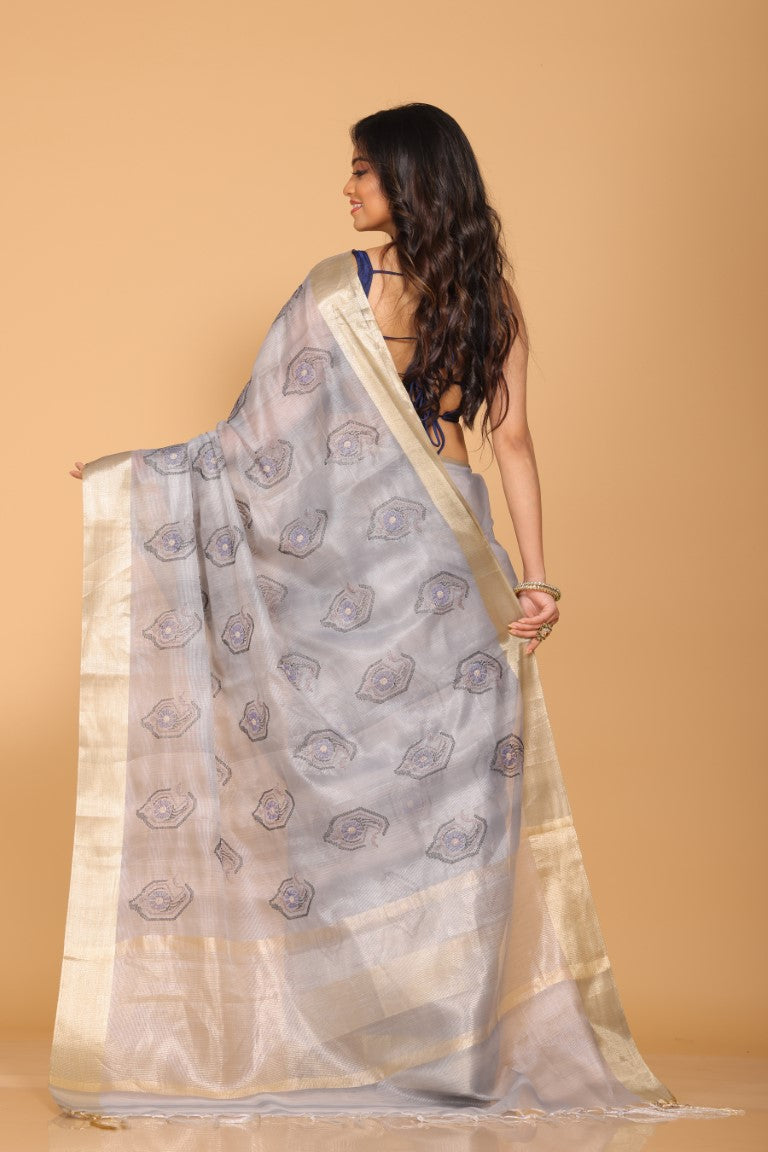 Morchari Kota Tissue Zari Embroidery Saree - Grey