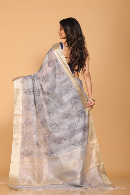 Morchari Kota Tissue Zari Embroidery Saree - Grey