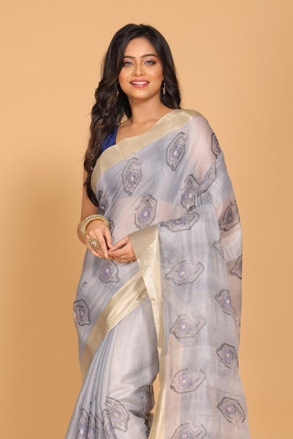 Morchari Kota Tissue Zari Embroidery Saree - Grey