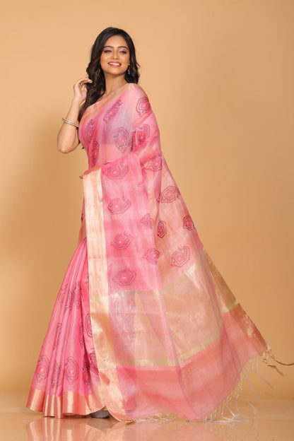 Morchari Kota Tissue Zari Embroidery Saree - Pink