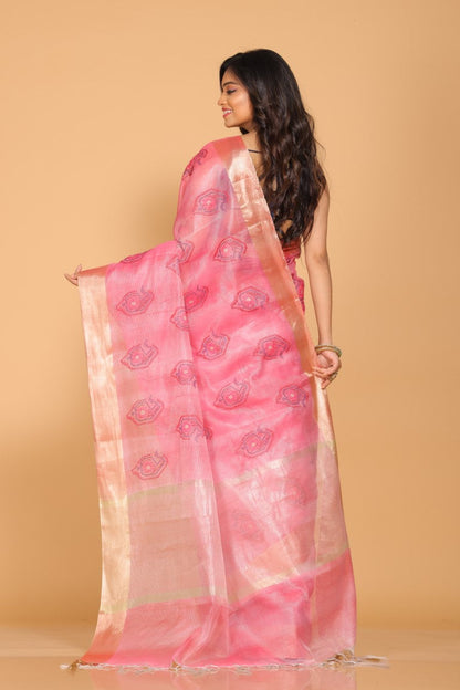 Morchari Kota Tissue Zari Embroidery Saree - Pink