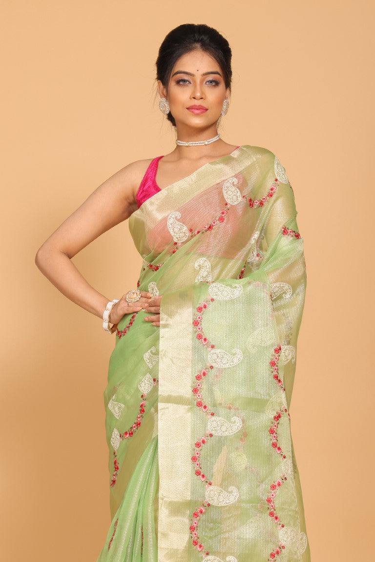 Morchari Kota Zari Embroidery Saree - Green