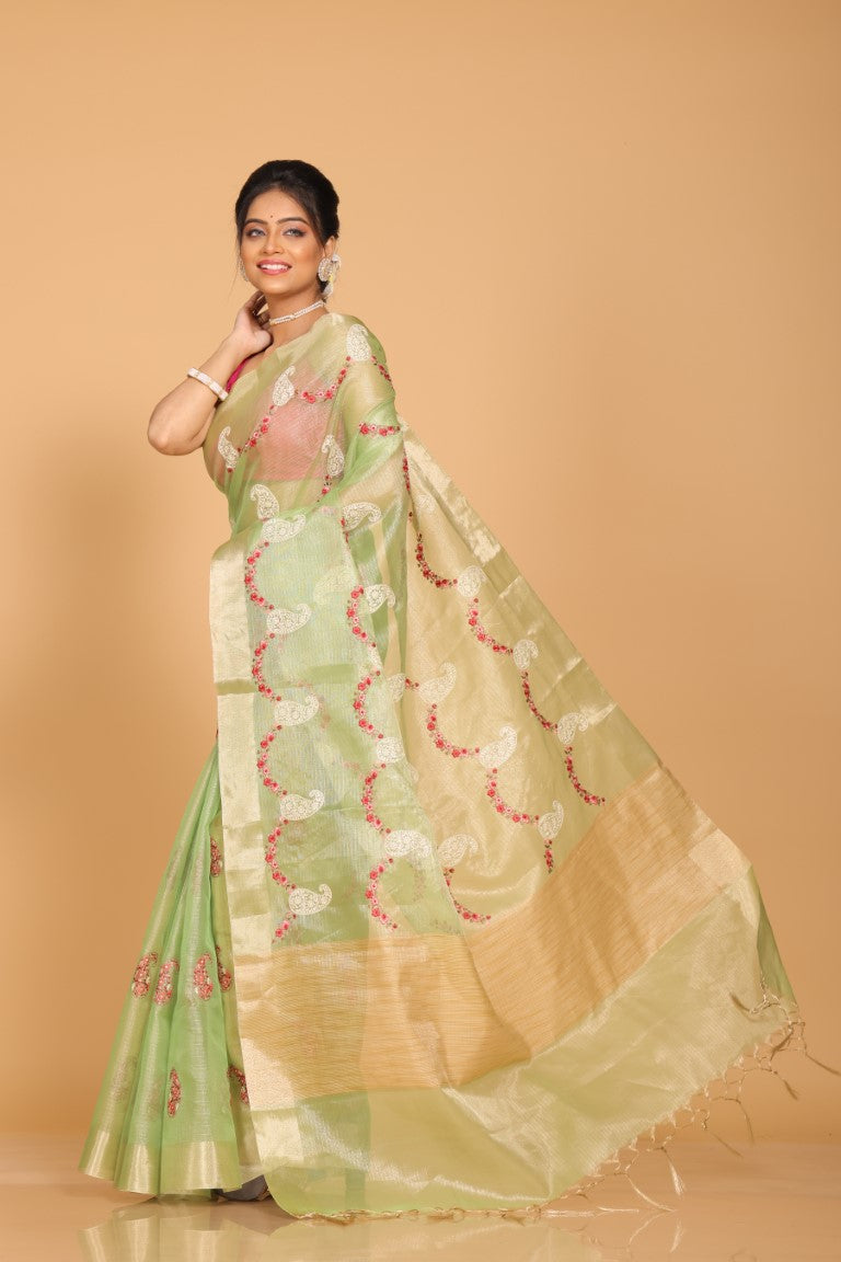Morchari Kota Zari Embroidery Saree - Green