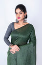 Morchari Bengal Handloom Cotton Zari Check Saree - Green