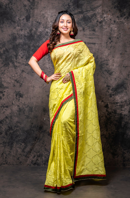 Morchari Fancy Embroidery Saree - Yellow