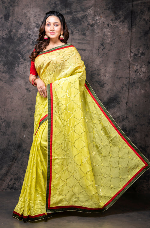 Morchari Fancy Embroidery Saree - Yellow