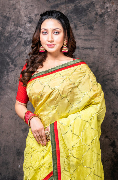 Morchari Fancy Embroidery Saree - Yellow