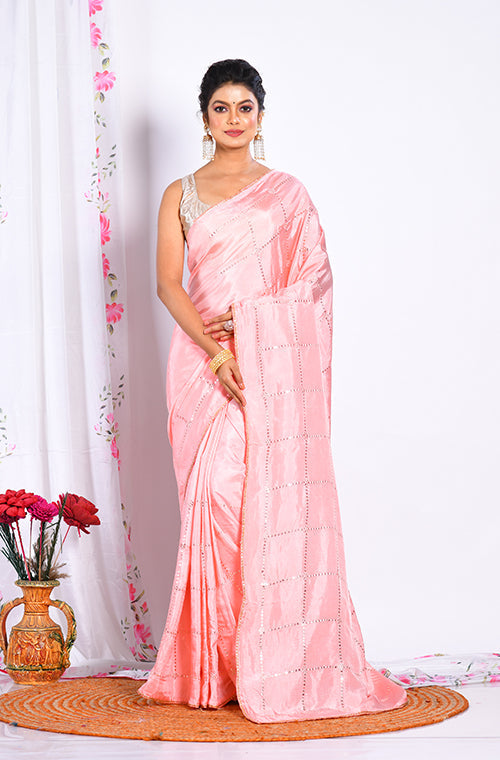 Morchari Heavy Embroidery Saree - Pink