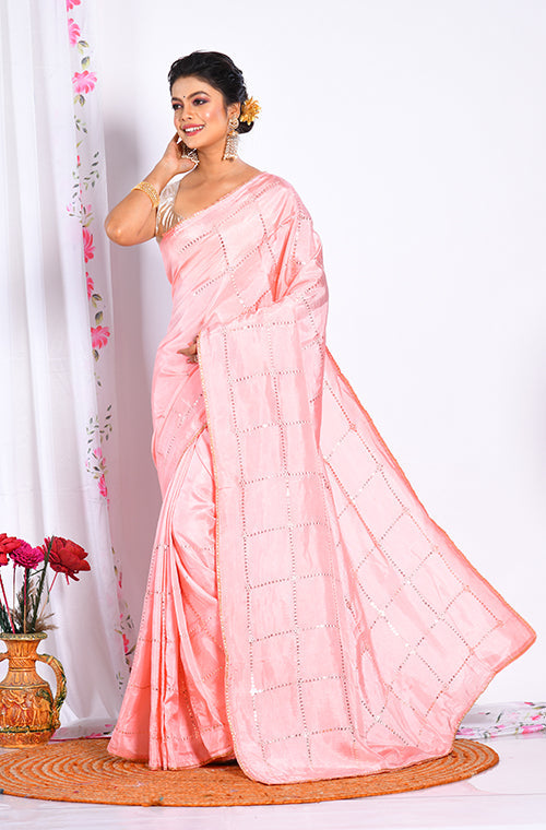 Morchari Heavy Embroidery Saree - Pink