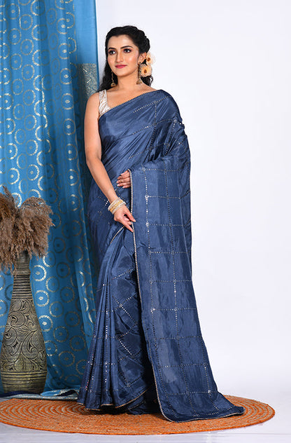 Morchari Heavy Embroidery Saree - Grey