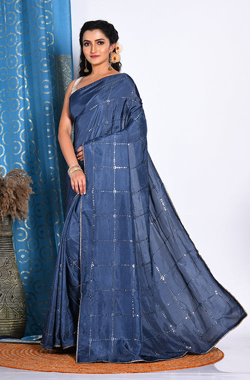 Morchari Heavy Embroidery Saree - Grey