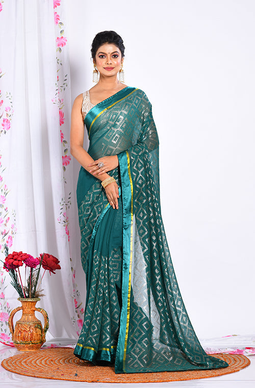 Morchari Heavy Embroidery Saree - Green