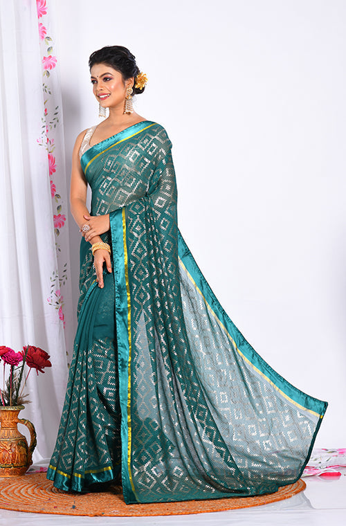 Morchari Heavy Embroidery Saree - Green