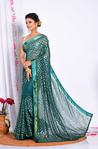 Morchari Heavy Embroidery Saree - Green