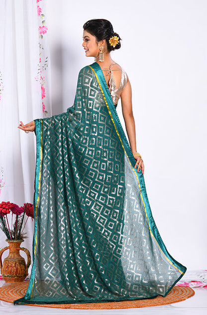 Morchari Heavy Embroidery Saree - Green