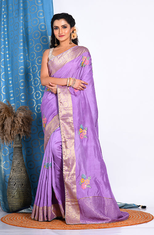 Morchari Heavy Embroidery Saree - Purple