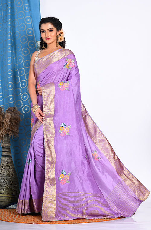 Morchari Heavy Embroidery Saree - Purple