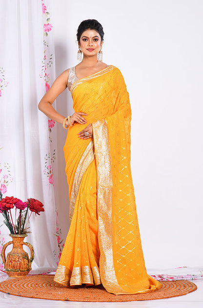 Morchari Heavy Embroidery Saree - Yellow
