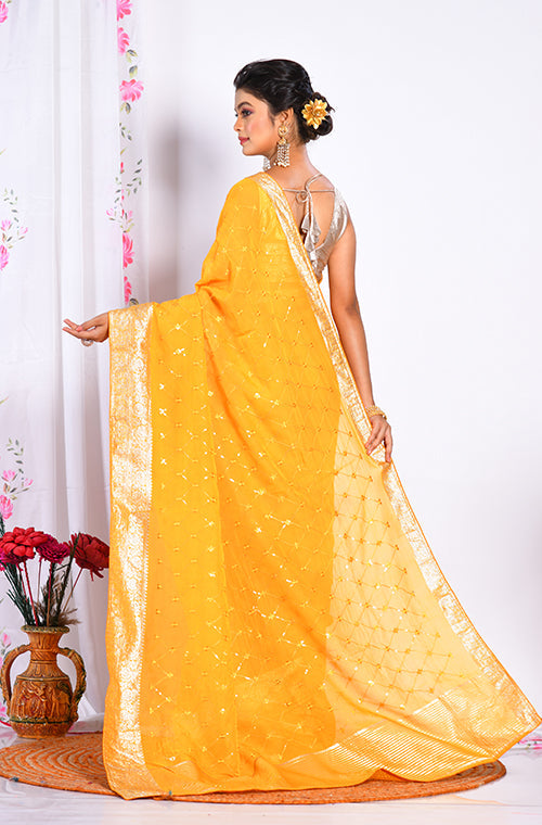 Morchari Heavy Embroidery Saree - Yellow
