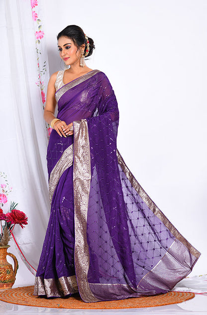 Morchari Heavy Embroidery Saree - Purple