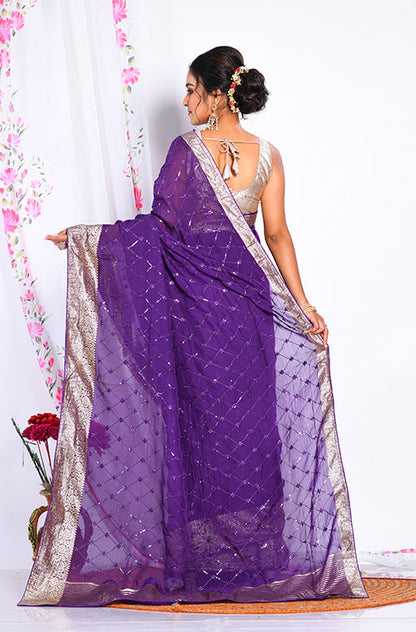 Morchari Heavy Embroidery Saree - Purple