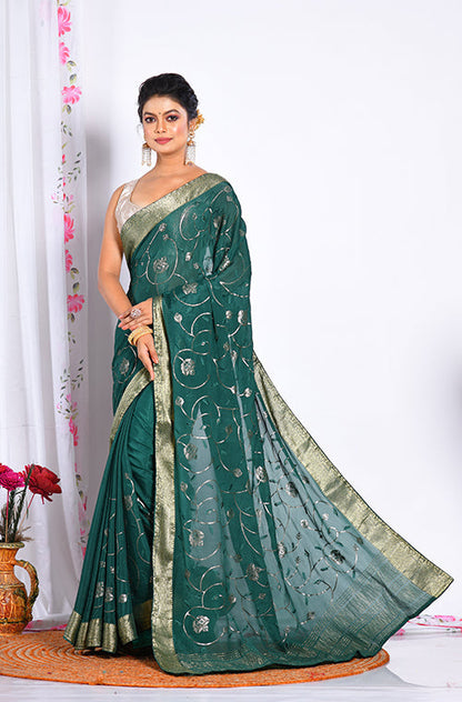 Morchari Heavy Embroidery Saree - Green