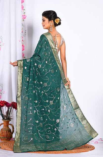 Morchari Heavy Embroidery Saree - Green