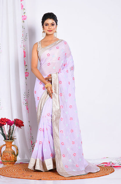Morchari Heavy Embroidery Saree - Light Purple