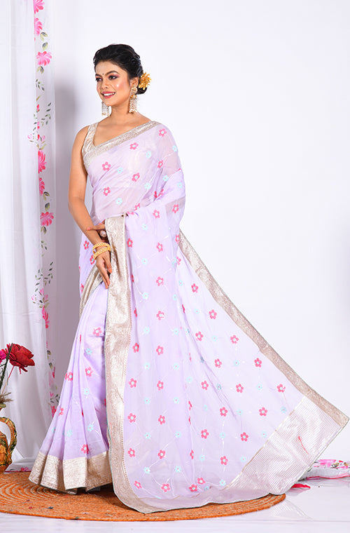 Morchari Heavy Embroidery Saree - Light Purple