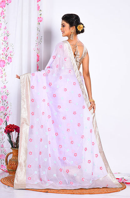 Morchari Heavy Embroidery Saree - Light Purple