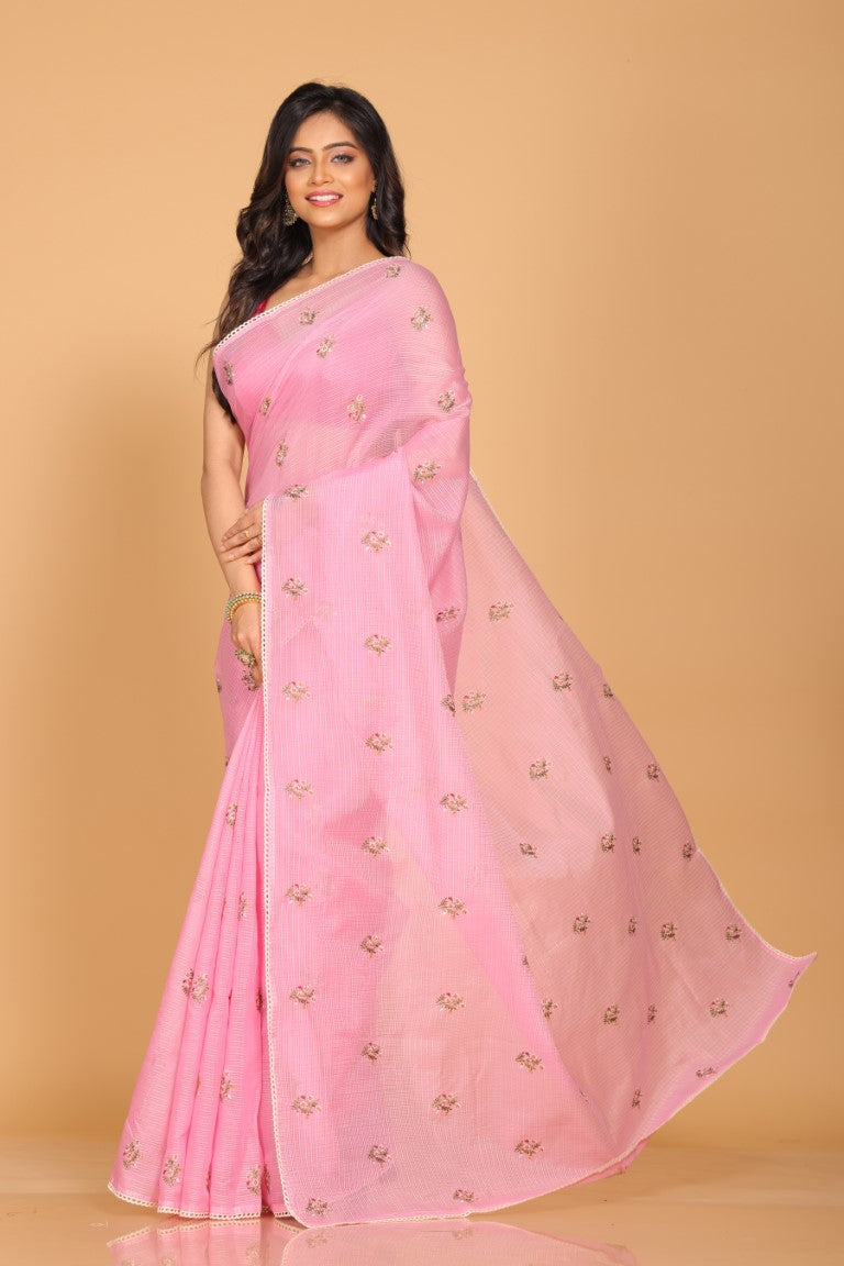 Morchari Kota Embroidery Saree - Pink