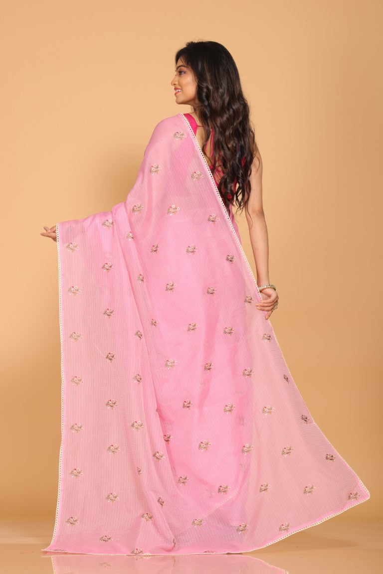 Morchari Kota Embroidery Saree - Pink