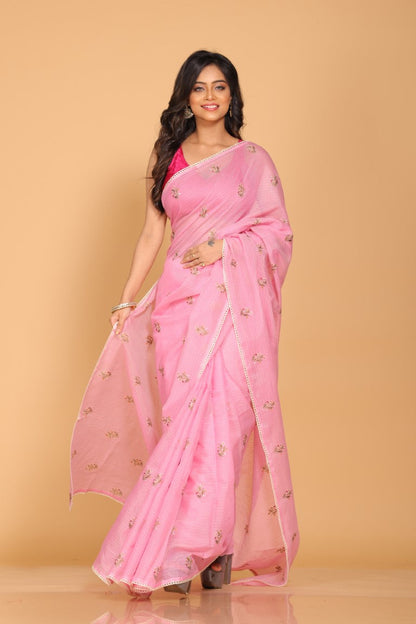Morchari Kota Embroidery Saree - Pink