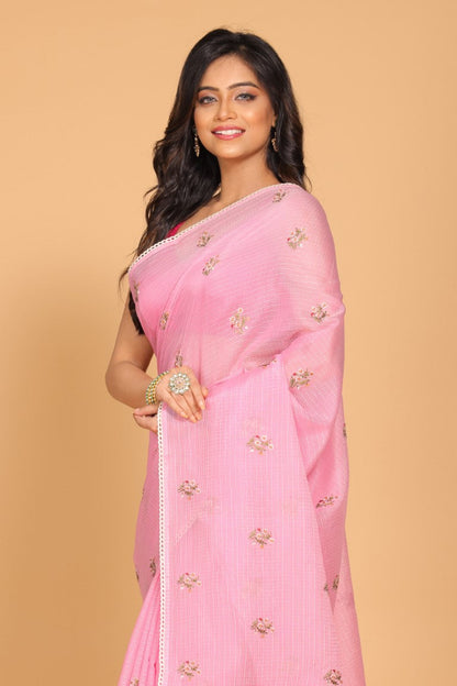 Morchari Kota Embroidery Saree - Pink